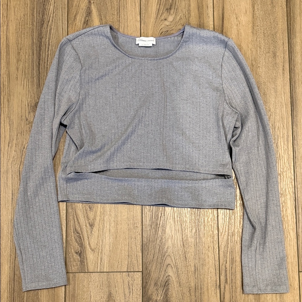 Lovers + Friends Light Gray Long Sleeve Crop Top
